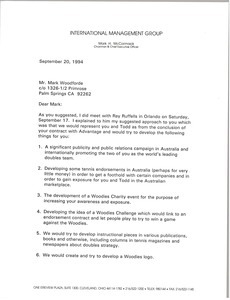 Letter from Mark H. McCormack to Mark Woodforde