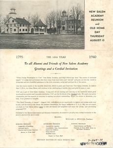 Invitation to the sixty-seventh New Salem Academy reunion and old home day