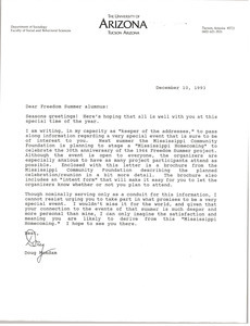 Letter from Doug McAdam to Freedom Summer Alumnus
