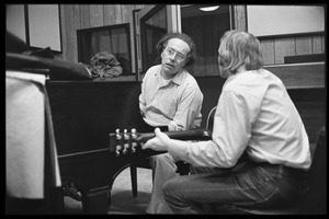 Stephen Stills with his guitar and Michael Sahl on piano at Wally Heider Studio 3 during production of the first Crosby, Stills, and Nash album