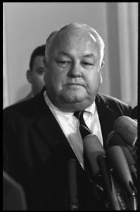 Congressman Joe R. Pool at a press conference, associated with the House Un-American Activities Committee hearings on New Left activists and the antiwar movement