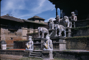 Scluptures on the steps of the Nyatapola temple