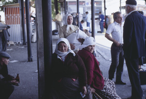 Closeup of Albanians at Skopje bus station