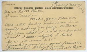Letter from I. J. Brackett to Florence Porter Lyman