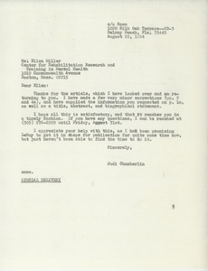 Letter from Judi Chamberlin to Ellen Miller