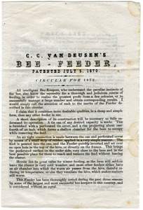 C. C. Van Deusen's bee-feeder, patented July 5, 1870