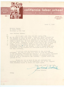 Letter from California Labor School to Mrs. W. E. B. Du Bois