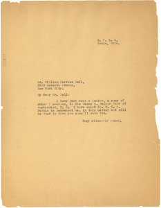 Letter from W. E. B. Du Bois written on behalf of Ada Young to William Service Bell