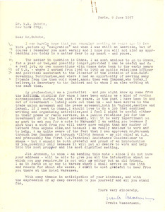 Letter from Ursula Wassermann to W. E. B. Du Bois