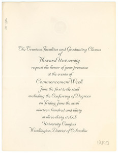 1930 Howard University Commencement invitation