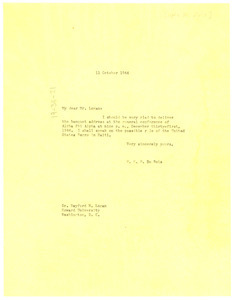 Letter from W. E. B. Du Bois to Alpha Phi Alpha Fraternity