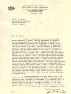 Letter from Cheyney Training School for Teachers to W. E. B. Du Bois