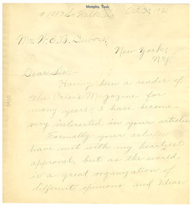 Letter from Mitchel T. Douglass to W. E. B. Du Bois