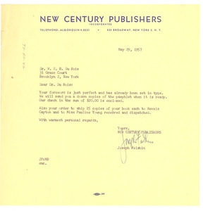 Letter from New Century Publishers, Inc. to W. E. B. Du Bois