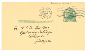 Postcard from Anna Graves to W. E. B. Du Bois