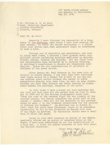 Letter from Jack S. Schell to W. E. B. Du Bois