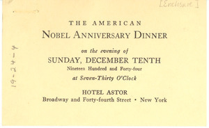 American Nobel Anniversary Committee dinner ticket