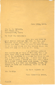 Letter from W. E. B. Du Bois to W. N. DeBerry