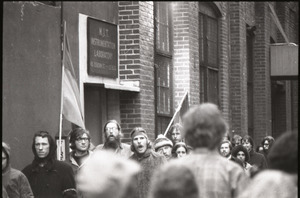 MIT I-Lab demonstration: protesters marching past the Instrumentation Laboratory