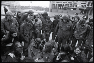 Vietnam Veterans Against the War demonstration 'Search and destroy': veterans huddled at Government Center Plaza