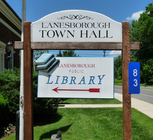 Newton Memorial Town Hall, Lanesborough, Mass.: sign for town hall and library
