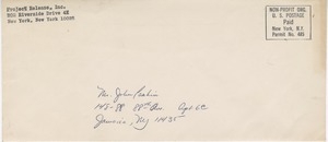 Envelope from Project Release addressed to Mr. John Parkin