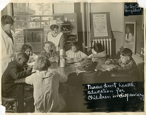 "Nurses direct health education for children in dispensary," Boston City Hospital