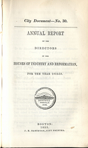 Annual Report of the Directors of the House of Industry and Reformation for the Year 1852-1853