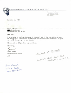 Correspondence from Susan Thomas to Lou Sullivan (December 12, 1989)