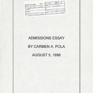 Admissions essay by Carmen A. Pola, August 5, 1996