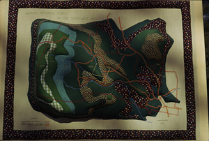 Hopkins Forest quilted topographic map by Mary Swett '74. A "Man and Nature in America" course project.
