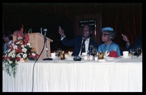 James Baldwin at the table of honor at his 60th birthday celebration, UMass Campus Center