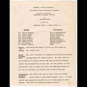 Minutes from Clergy Committee on Renewal meeting held November 18, 1964