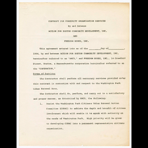 Contract for community organization services between Action for Boston Community Development (ABCD) and Freedom House, Inc.