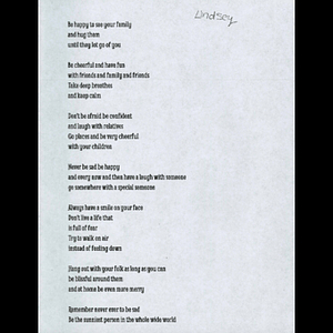 Poem sent to Boston Medical Center ("Be happy to see your family...")