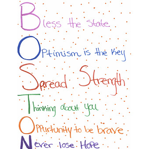 "Boston" acrostic from a student at Rancho Gabriella Elementary School (Surprise, Arizona)