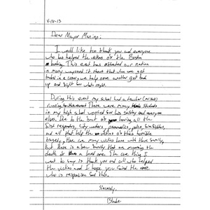 Letter to Boston from a Mount Olive High School student (Mount Olive, Illinois)