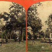 Potter's Grove with fountain, person, and chairs