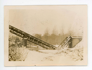 View of collapsed bridge in Belgium