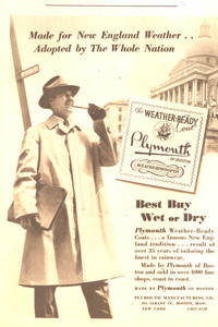 Advertisement for weather-proof coats, Plymouth Manufacturing Company, Boston, Mass., 1946