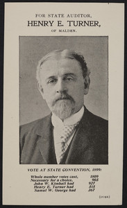 Card for Henry E. Turner for State Auditor, Malden, Mass., 1899