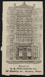 Label for the N.E. Publishing Co., 16 Hawley Street, Boston, Mass., undated