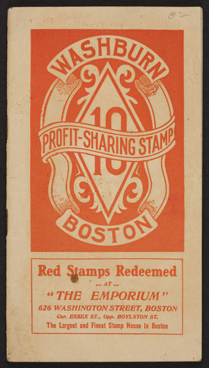 Red Stamp Emporium, Washburn Co-operative Association, 626 Washington Street, corner Essex opposite Boylston Street, Boston, Mass., undated