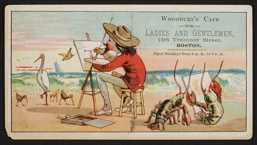 Trade card for Woodbury's Cafe For Ladies and Gentleman, 196 Tremont Street, Boston, Mass., undated
