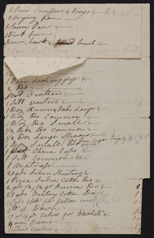 Billhead, listing of miscellaneous household items, location unknown, undated