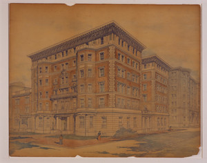 Perspective of an unidentified apartment building, ca. 1900