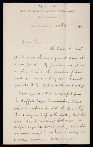 [Cyrus] B. Comstock to Thomas Lincoln Casey, October 6, 1890 (2)
