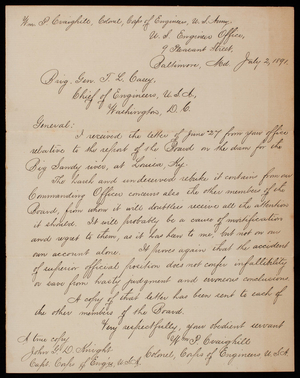 William P. Craighill to Thomas Lincoln Casey, July 2, 1891