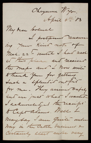 Charles [G.] Weir to Thomas Lincoln Casey, April 6, 1883