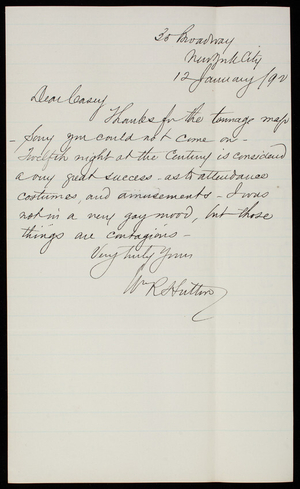 [William] Rich Hutton to Thomas Lincoln Casey, January 12, 1892